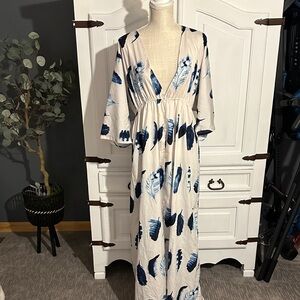 Elegant Blue Leaf Maxi Dress